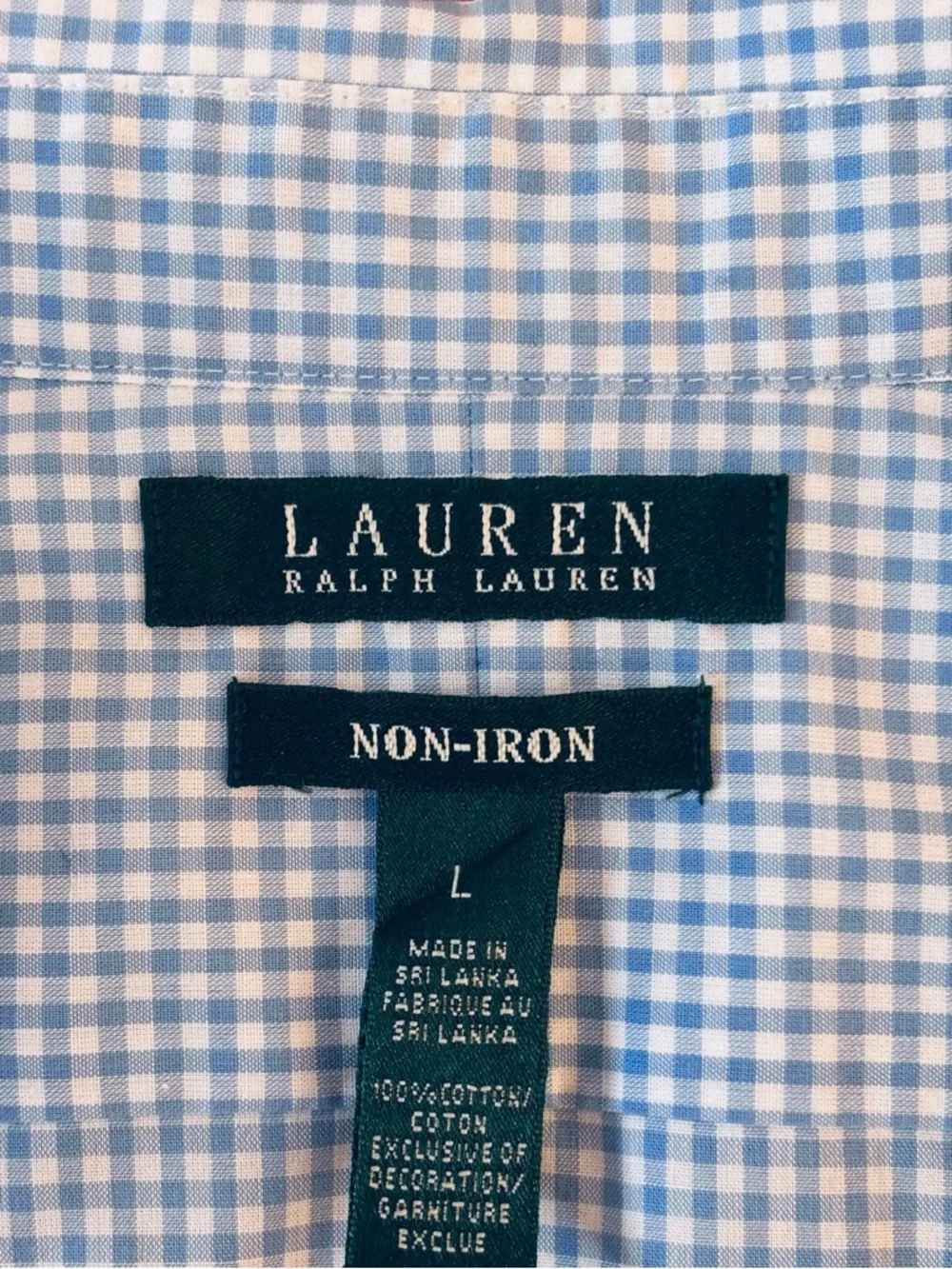 Lauren Ralph Lauren Button-Up Shirt Blue Gingham Check large non-iron cotton - Picture 2 of 7
